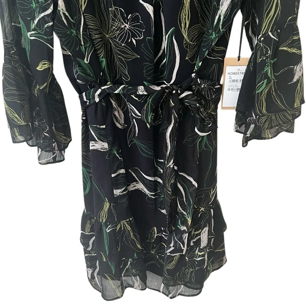 Halogen Black Floral Ruffle Minidress Rich Black NWT XL